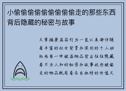 小偷偷偷偷偷偷偷偷偷走的那些东西背后隐藏的秘密与故事